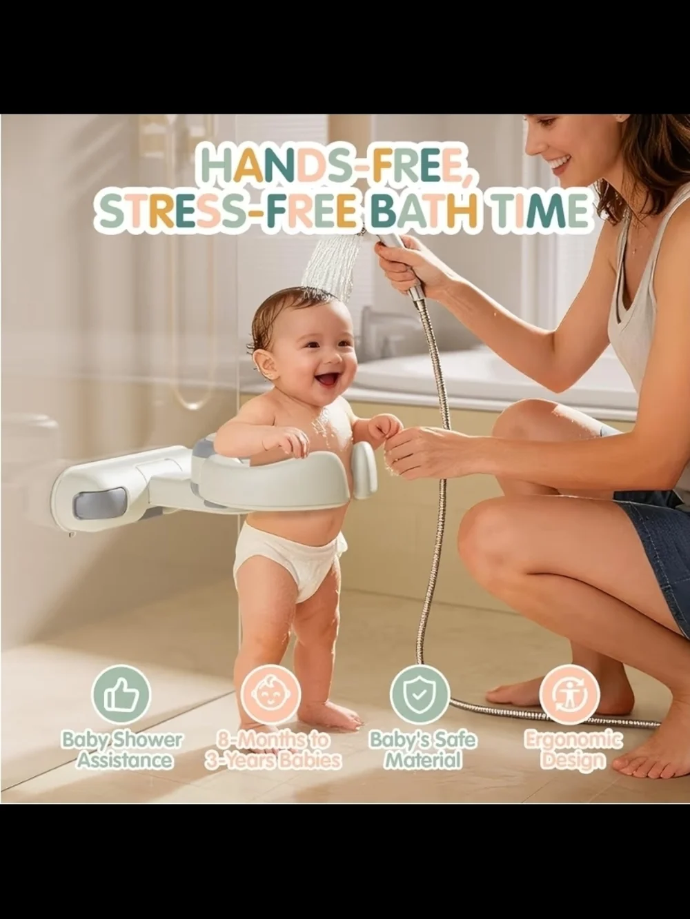 Baby Bath Stand-Baby Shower Stand Duck with Strong Suction Cups. Foldable Adjust - Picture 8 of 9